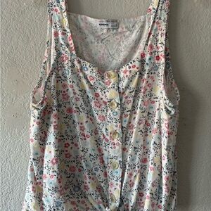 Sonoma Linen Blend Floral Buttoned Sleeveless Tank Top